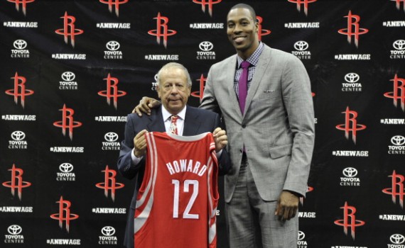 Houston Rockets owner Leslie Alexander with Dwight Howard -- a face that shows nothing but glee.